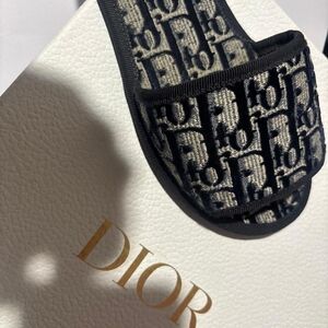 Dior Black and Beige Jacquard Logo Slide Sandals